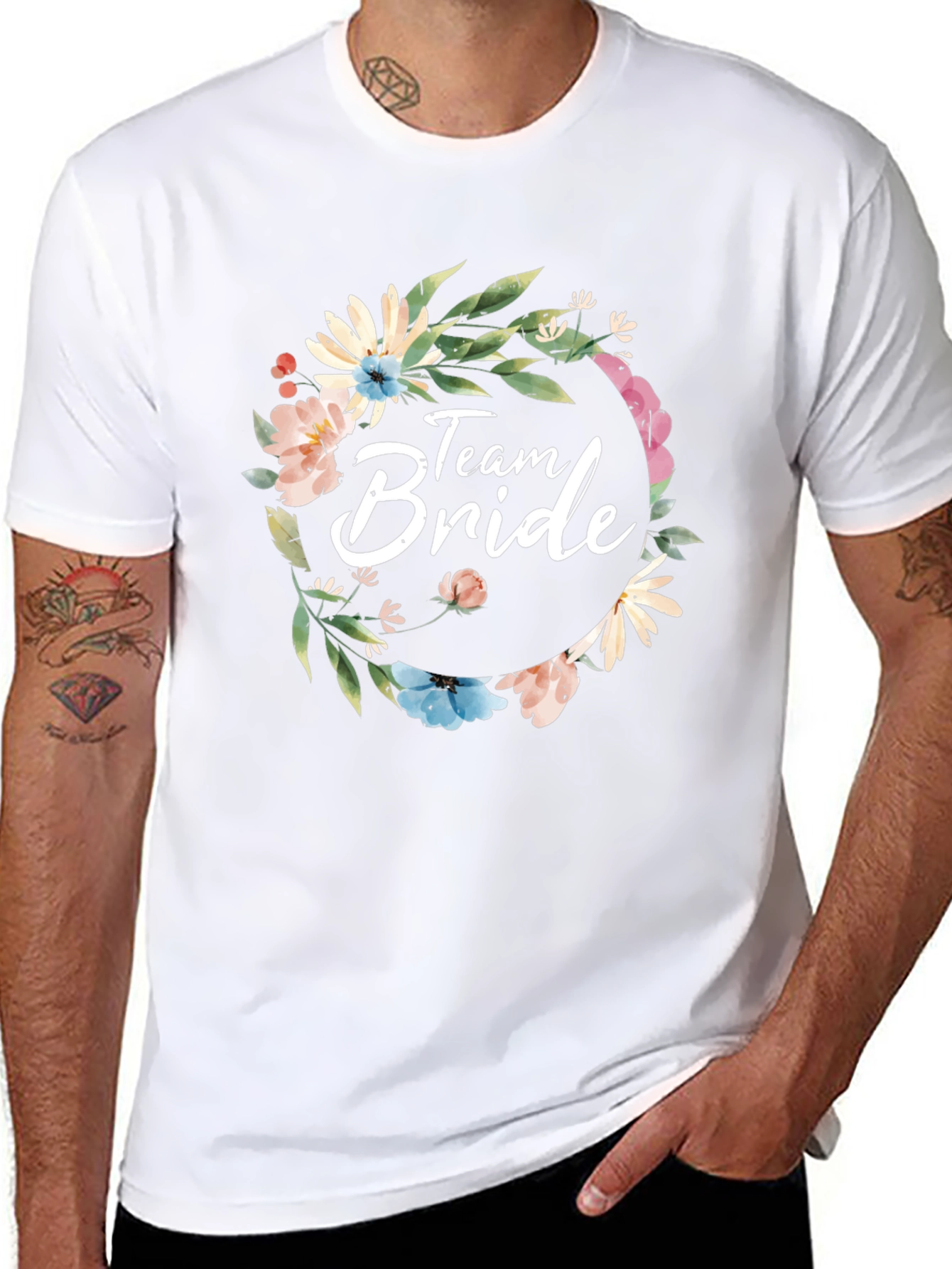 Team Bride Floral Wreath Black T-Shirt