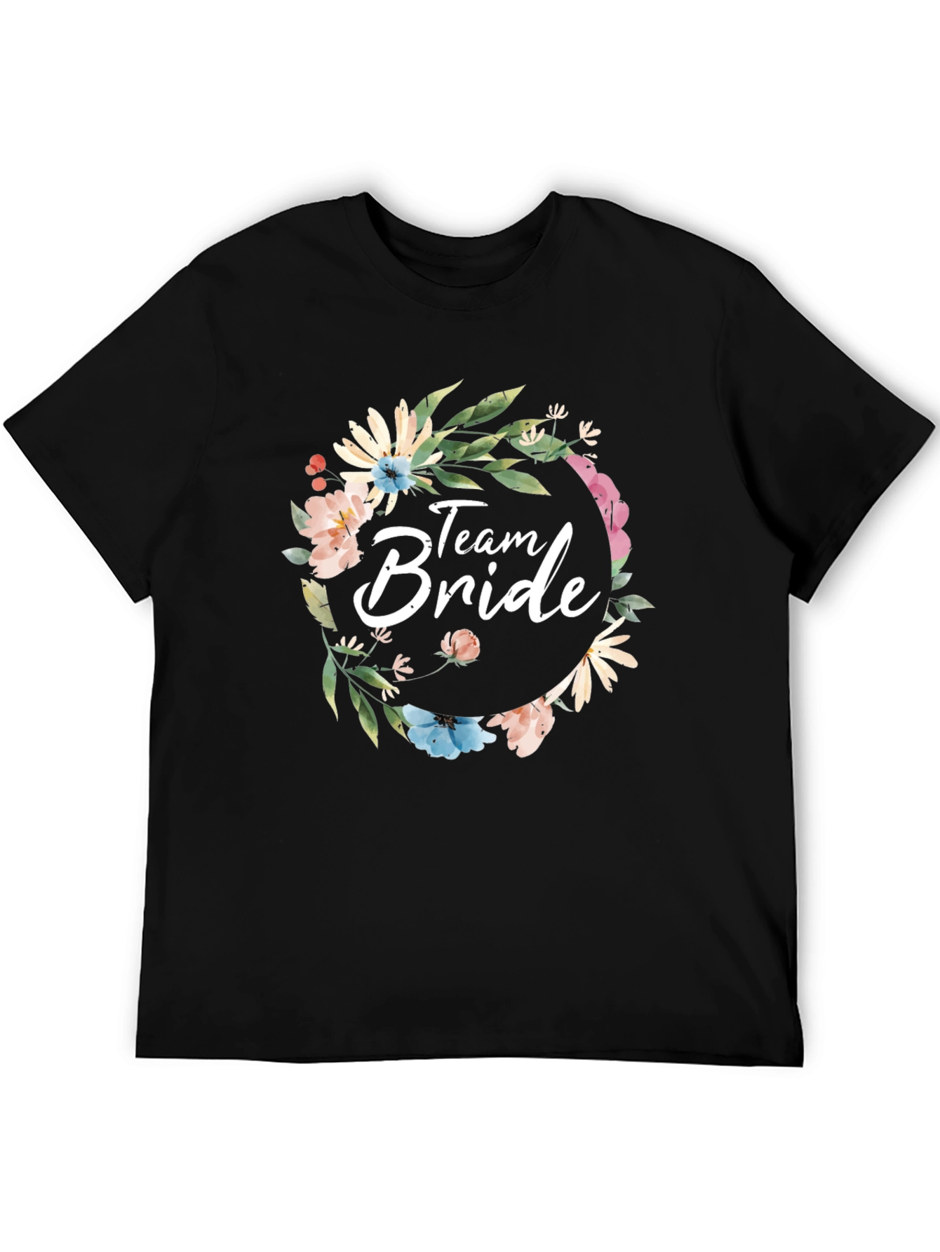 Team Bride Floral Wreath Black T-Shirt