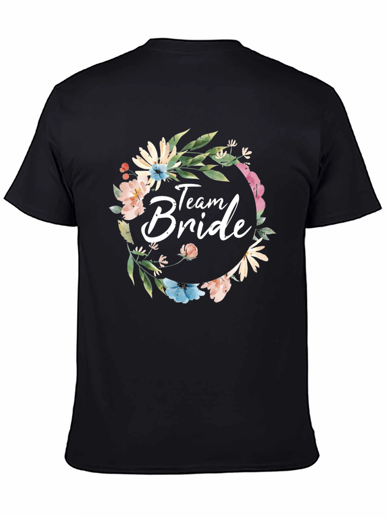 Team Bride Floral Wreath Black T-Shirt
