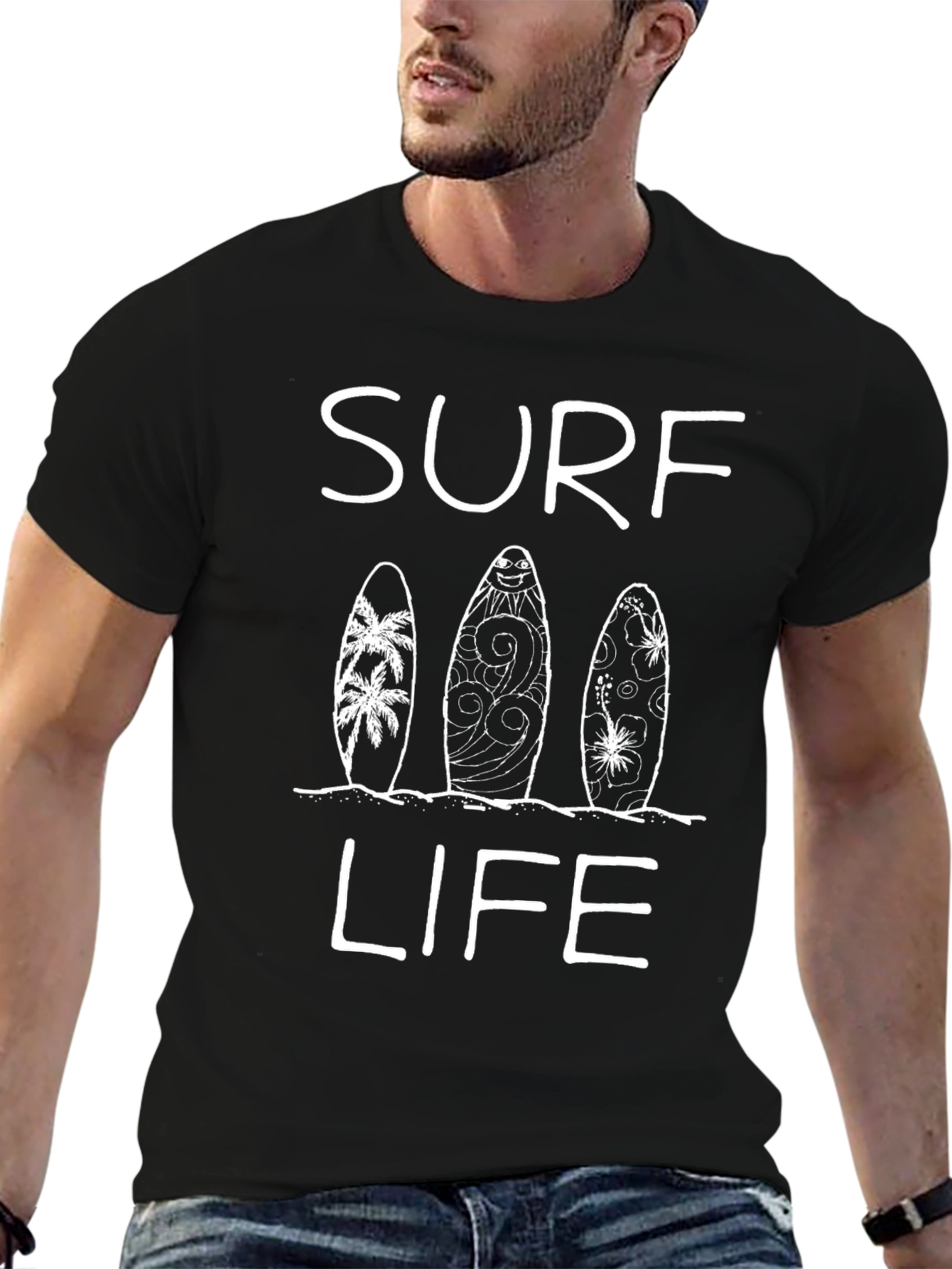 Surf Life Graphic T-Shirt Black Cotton Tee