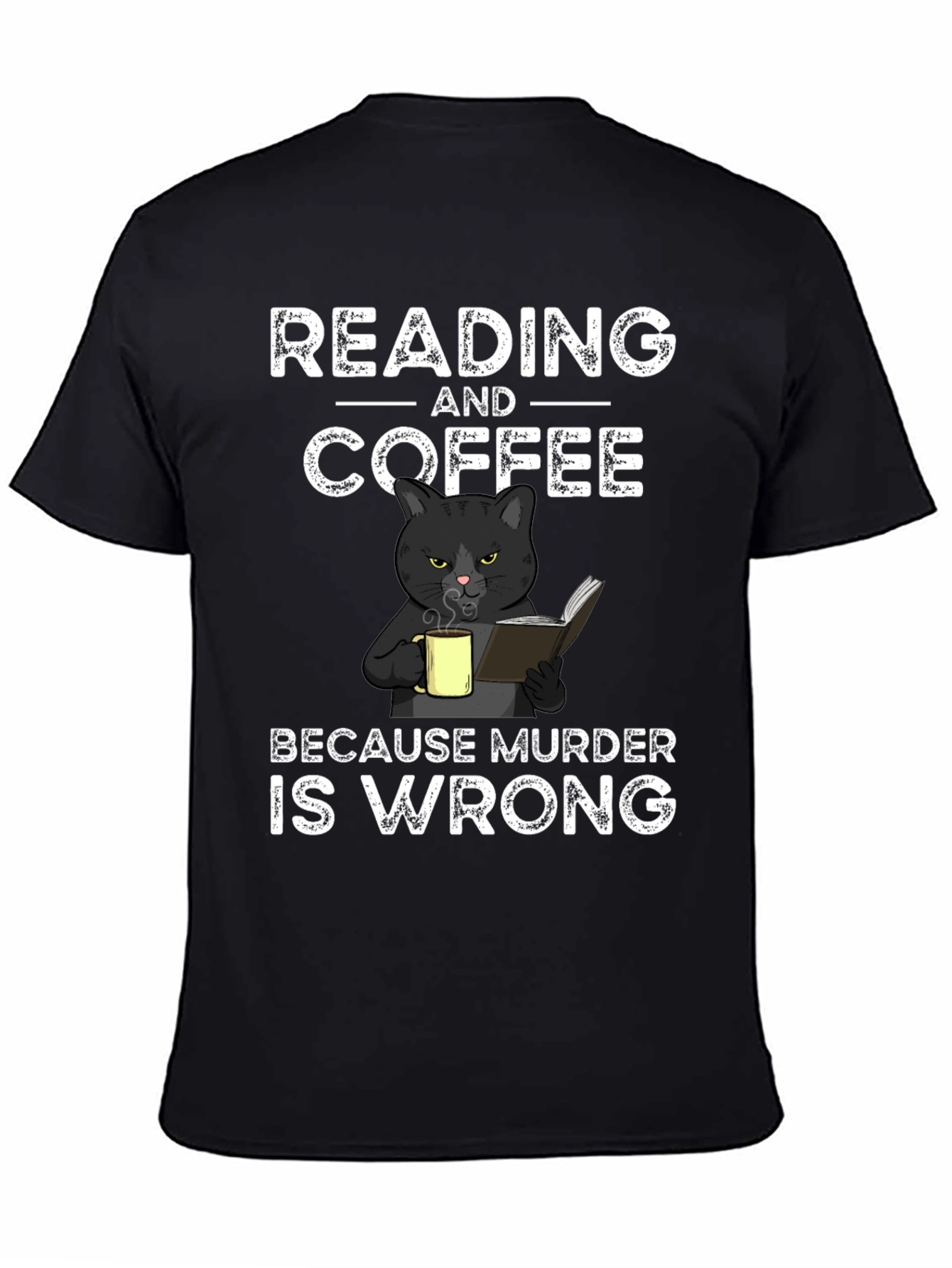 Reading and Coffee T-Shirt Black Cat Murder Funny Tee
