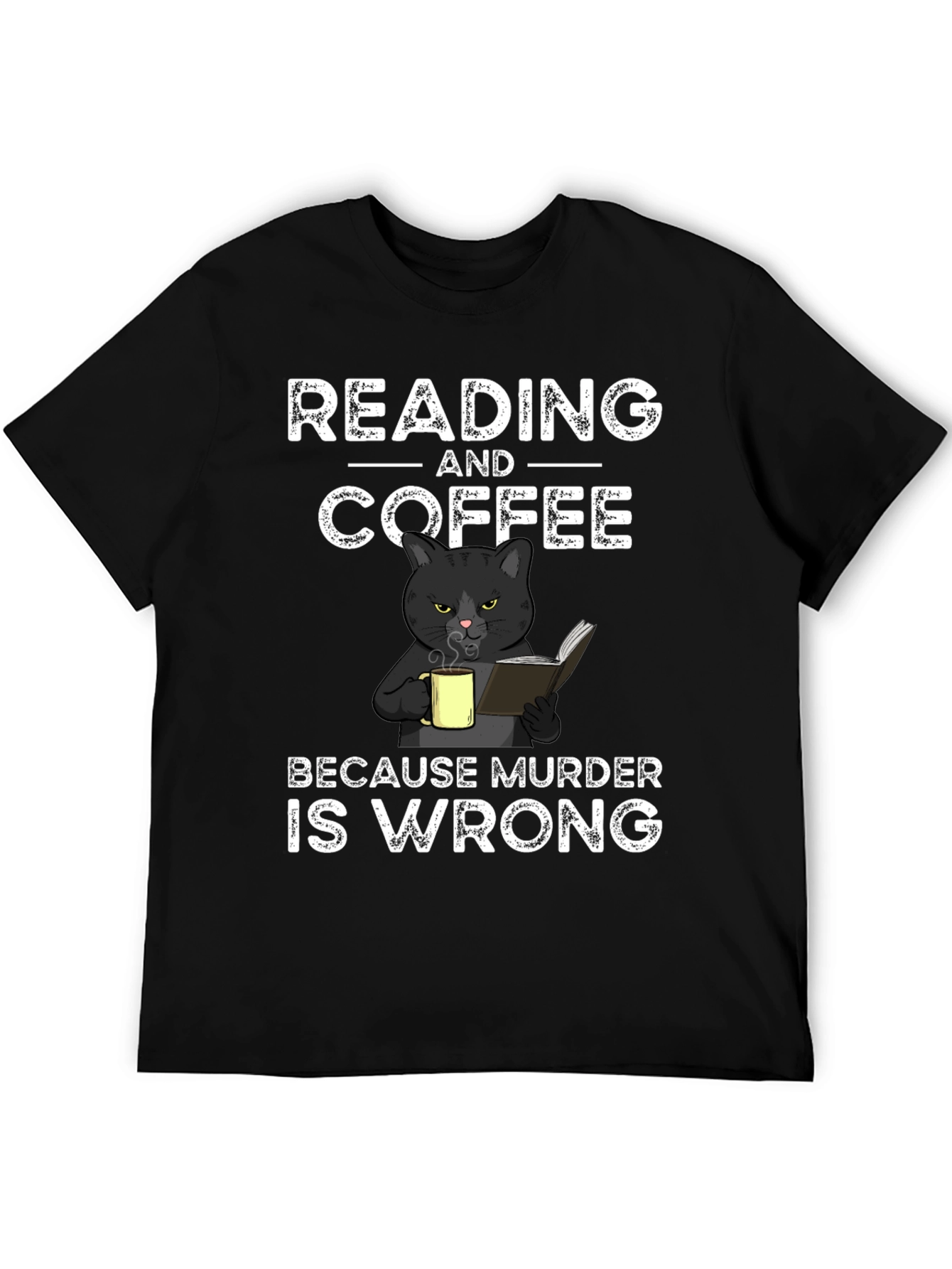 Reading and Coffee T-Shirt Black Cat Murder Funny Tee
