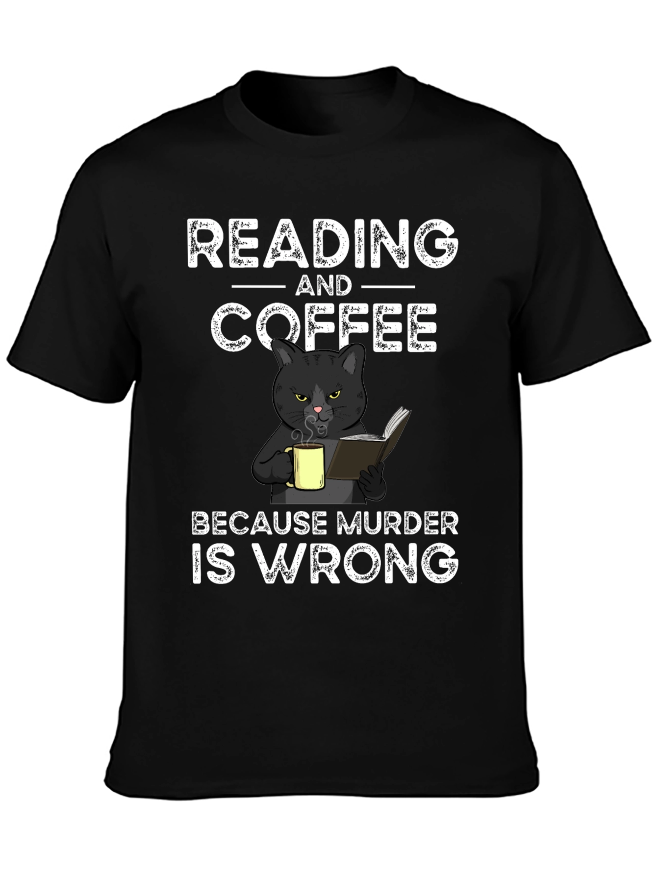 Reading and Coffee T-Shirt Black Cat Murder Funny Tee