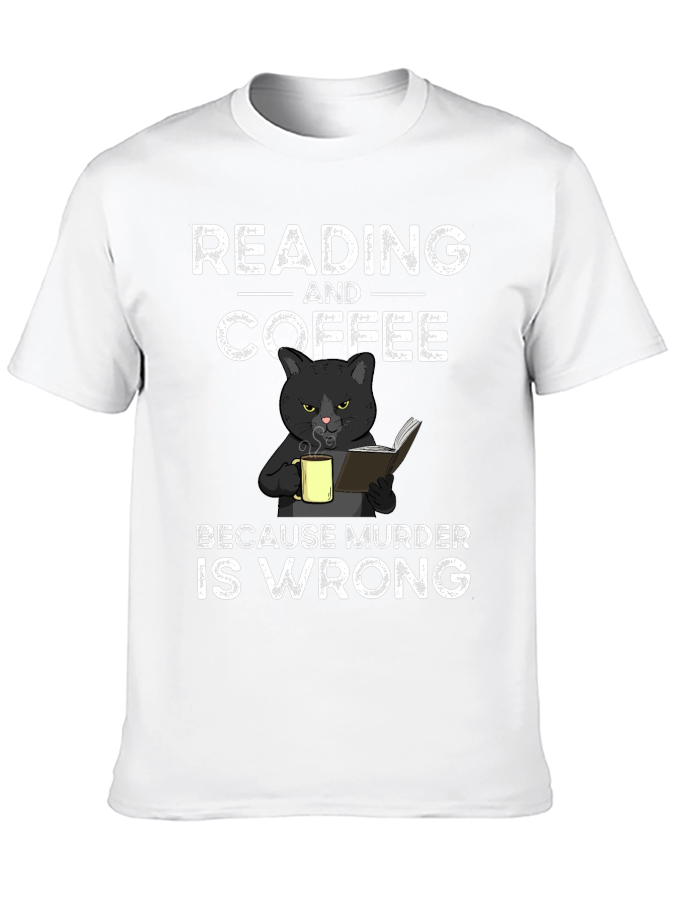 Reading and Coffee T-Shirt Black Cat Murder Funny Tee