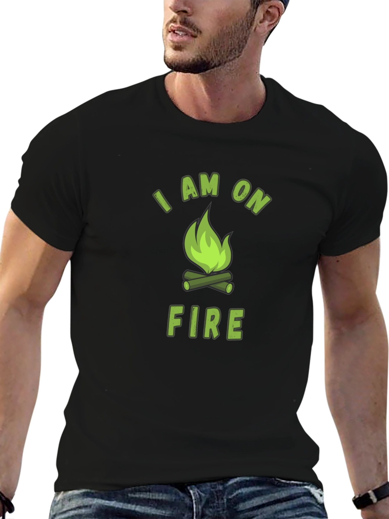 I Am On Fire Graphic Print Black T-Shirt