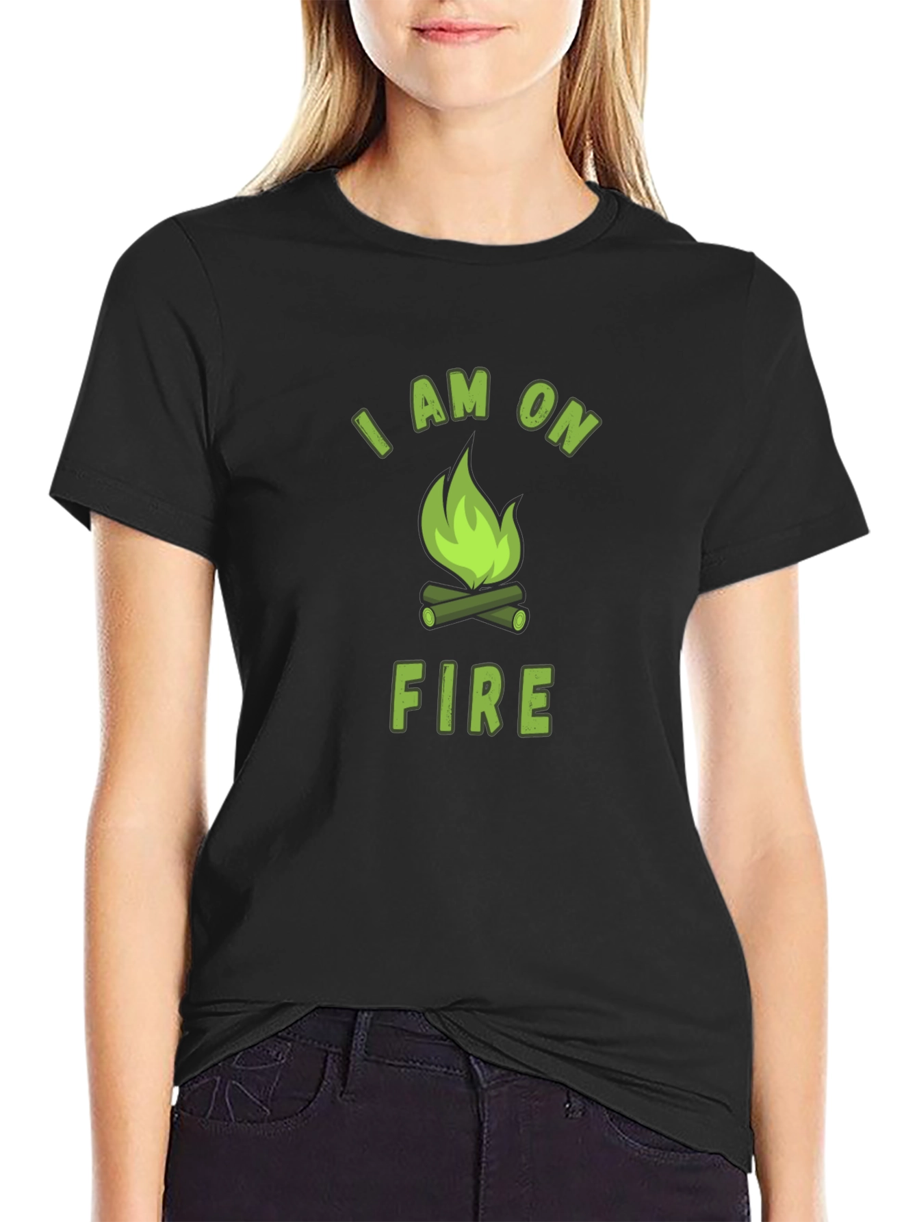 I Am On Fire Graphic Print Black T-Shirt