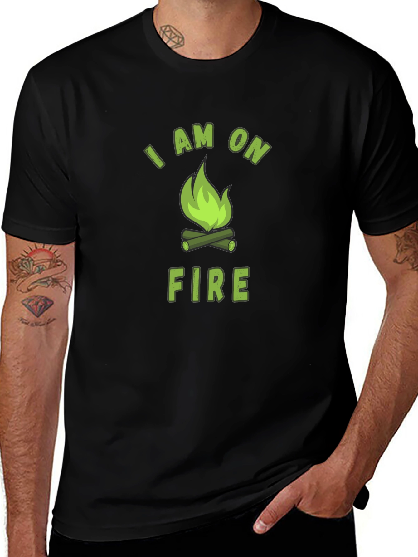 I Am On Fire Graphic Print Black T-Shirt