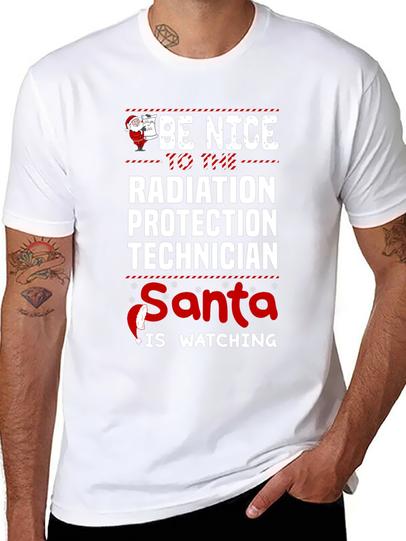 Funny Radiation Protection Technician Santa Watching Christmas T-Shirt