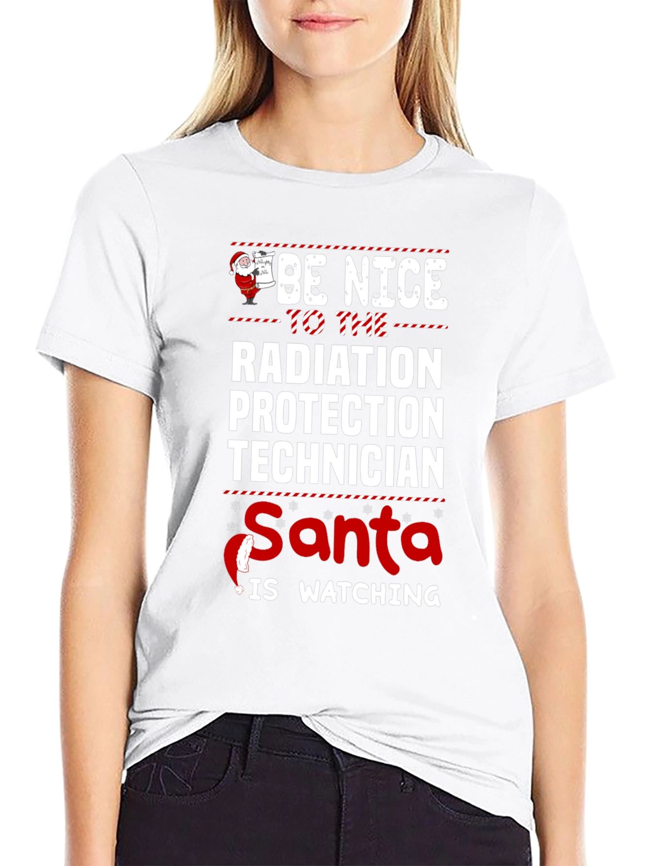 Funny Radiation Protection Technician Santa Watching Christmas T-Shirt