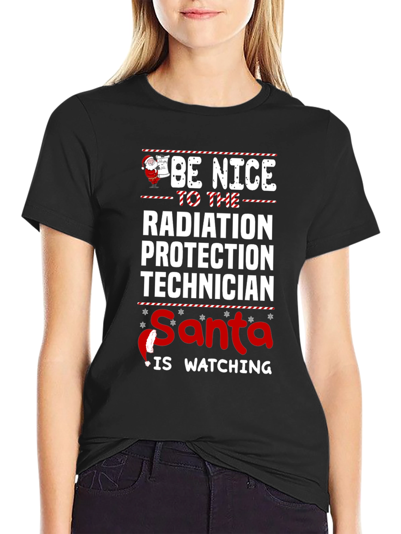 Funny Radiation Protection Technician Santa Watching Christmas T-Shirt