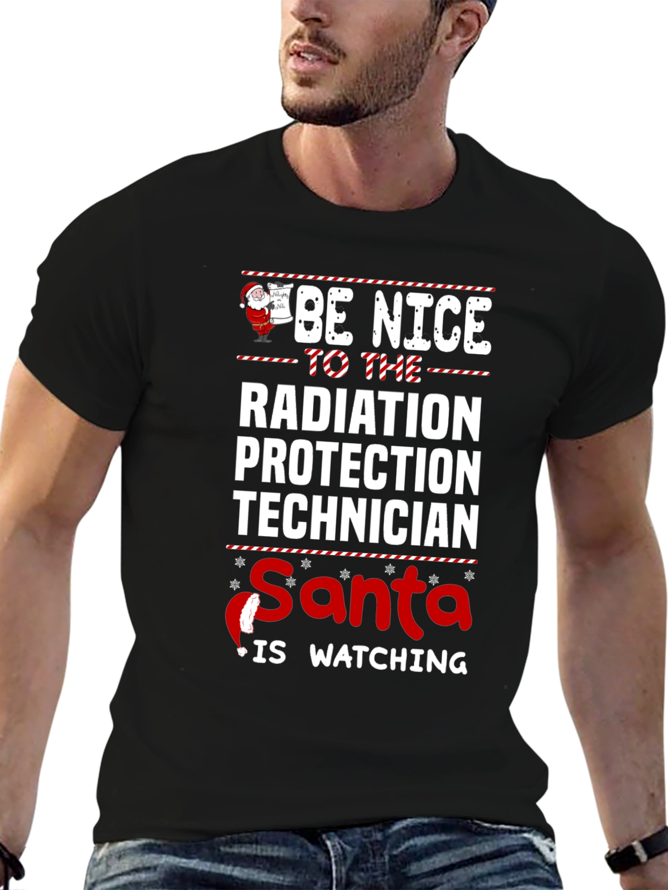 Funny Radiation Protection Technician Santa Watching Christmas T-Shirt