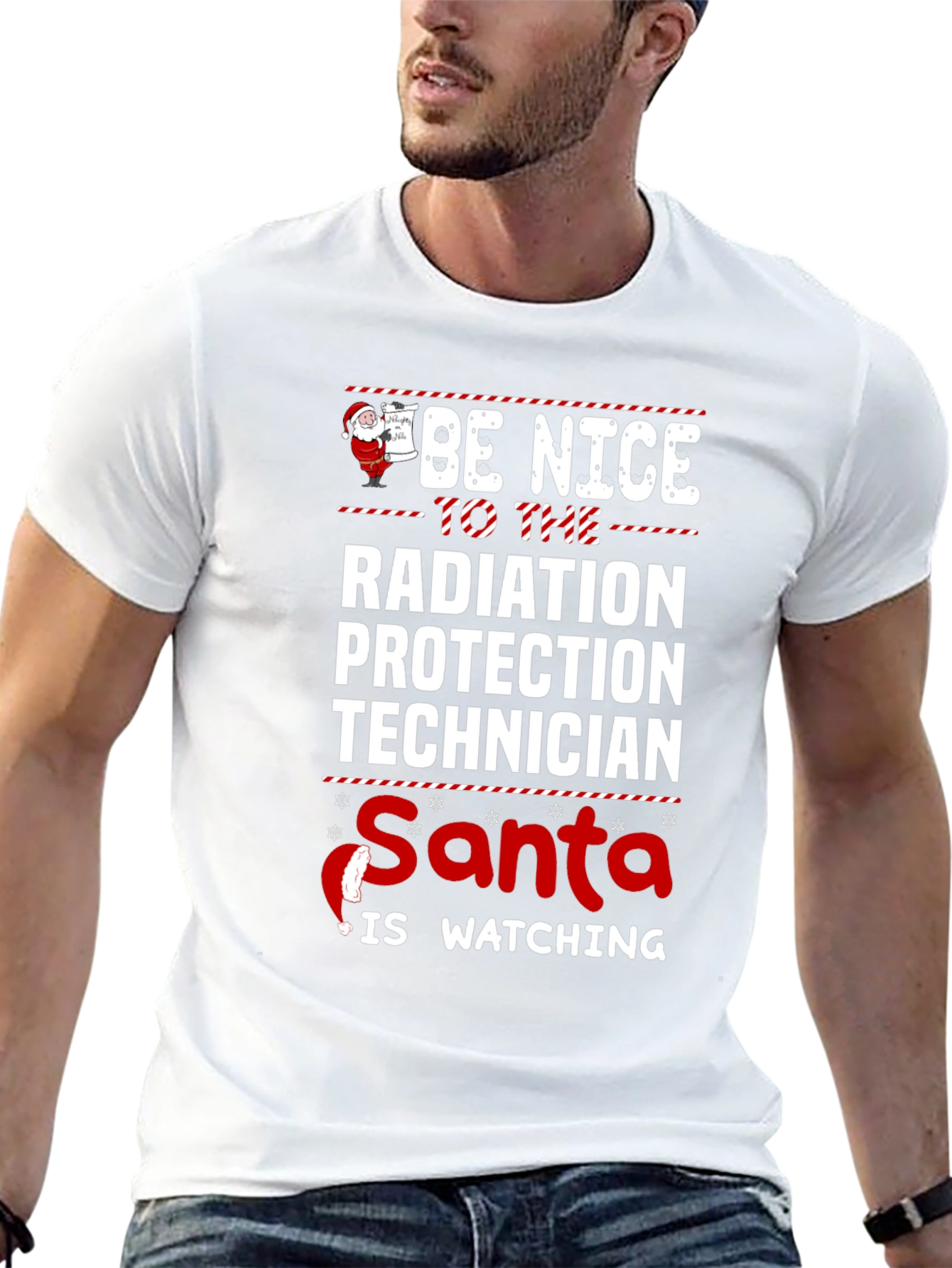 Funny Radiation Protection Technician Santa Watching Christmas T-Shirt