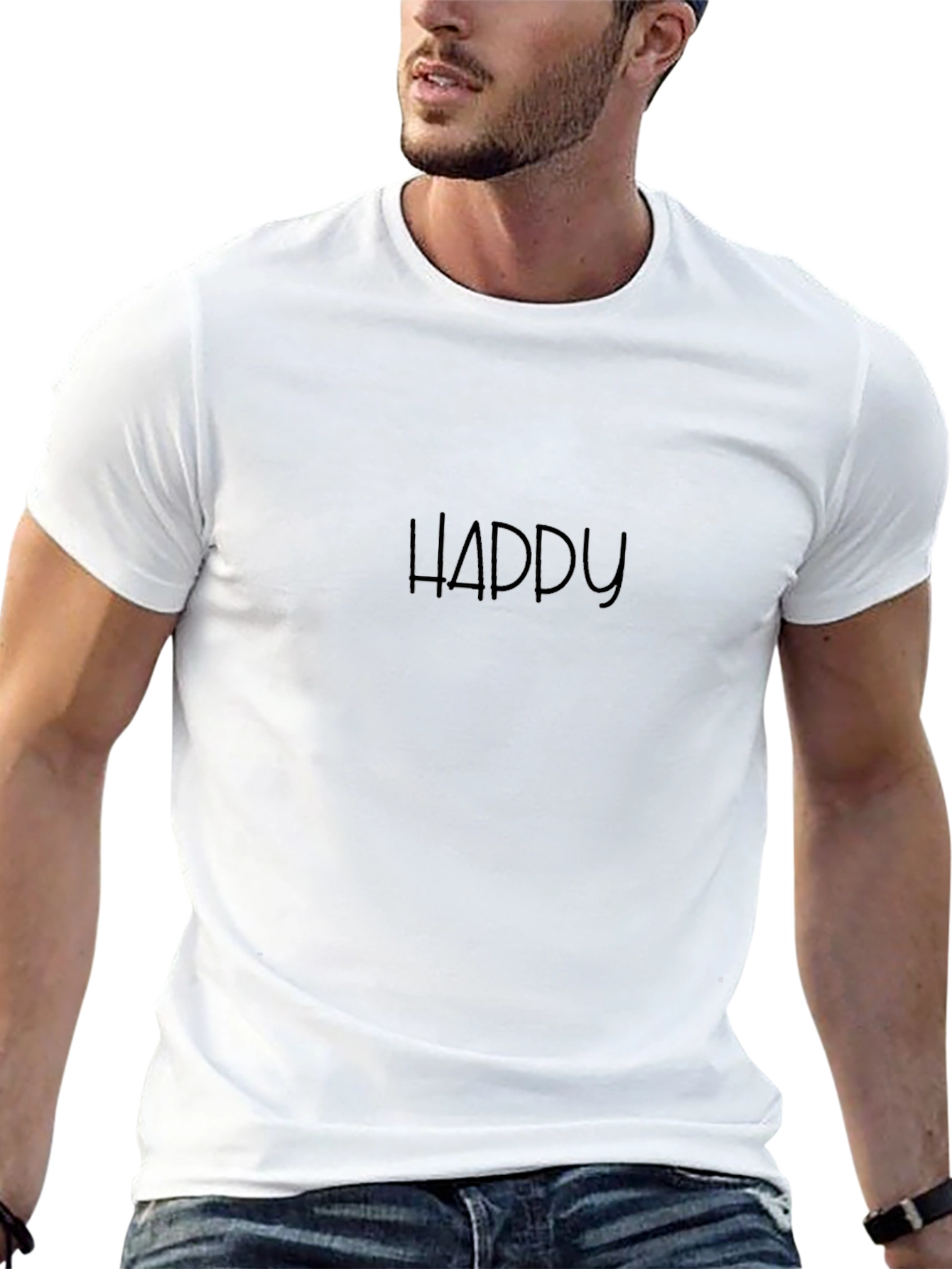 Happy Graphic Tee - Black Casual T-Shirt