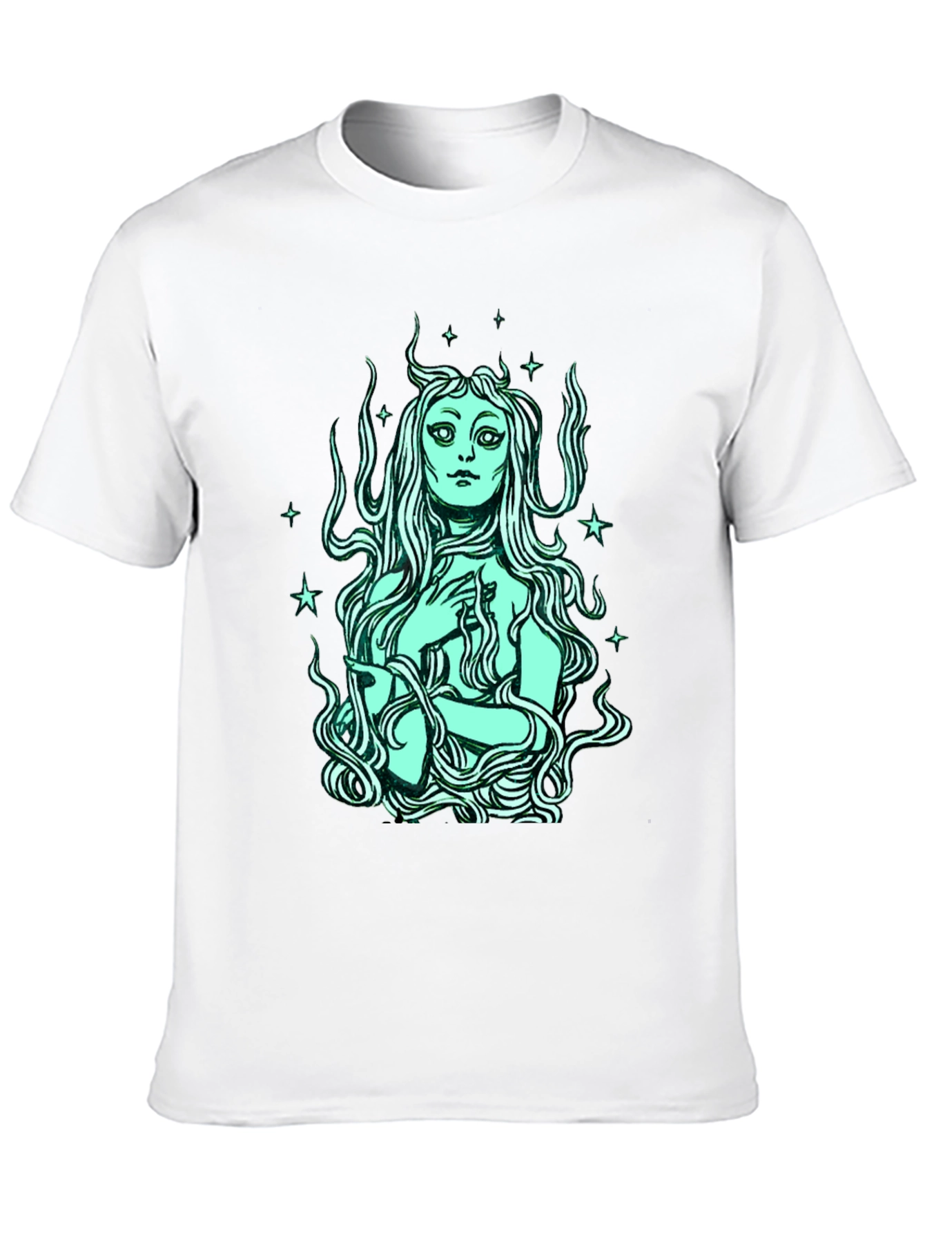 Mystic Mermaid Graphic Tee - Black Cotton Blend