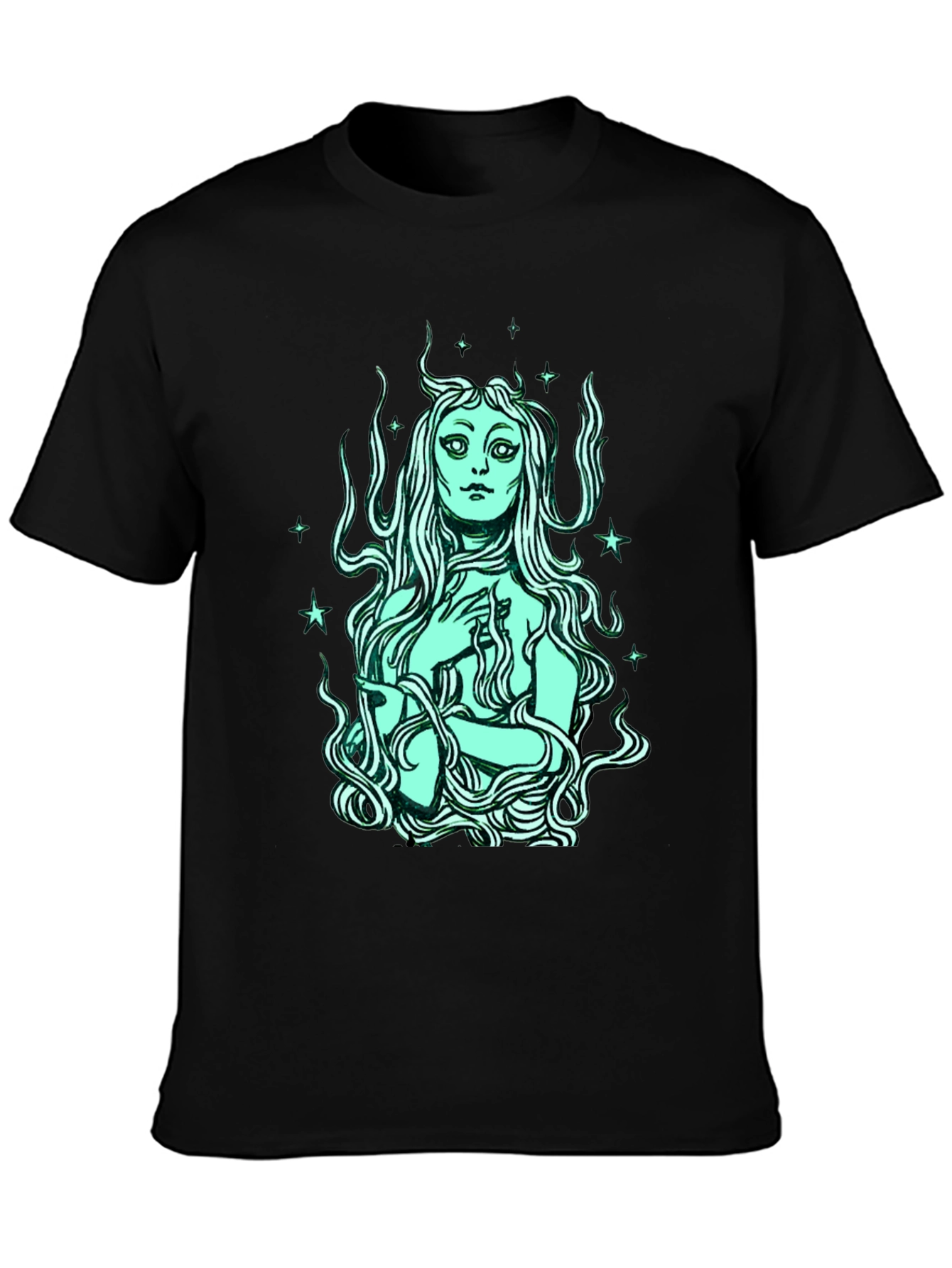 Mystic Mermaid Graphic Tee - Black Cotton Blend