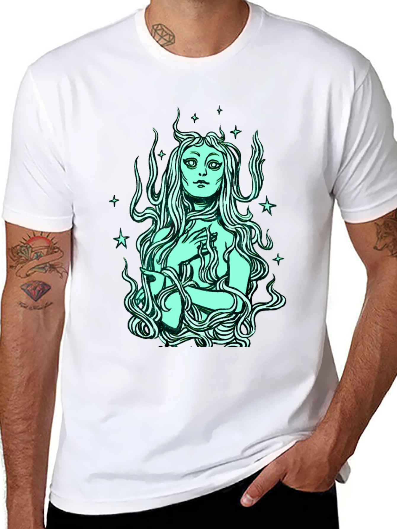 Mystic Mermaid Graphic Tee - Black Cotton Blend