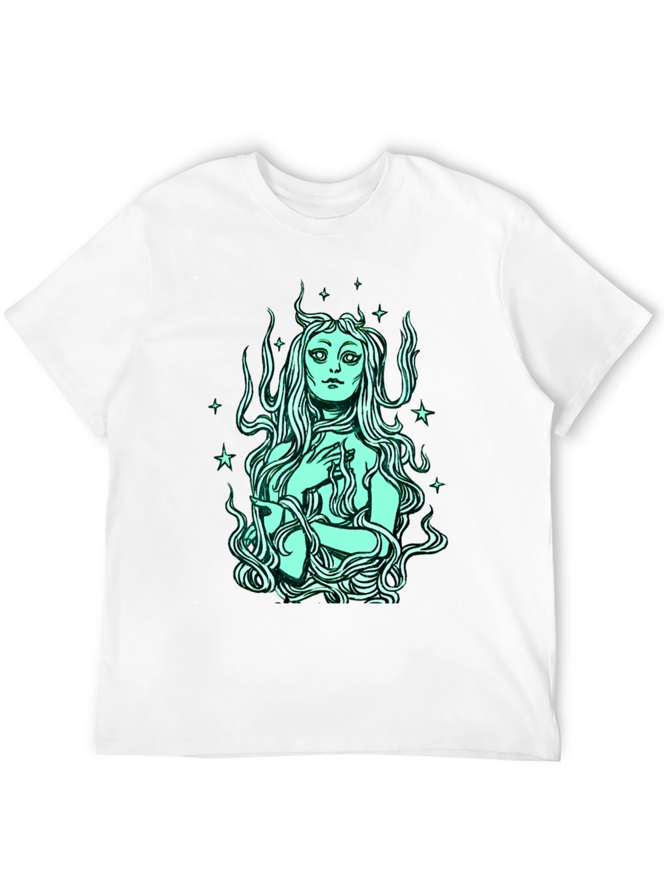 Mystic Mermaid Graphic Tee - Black Cotton Blend