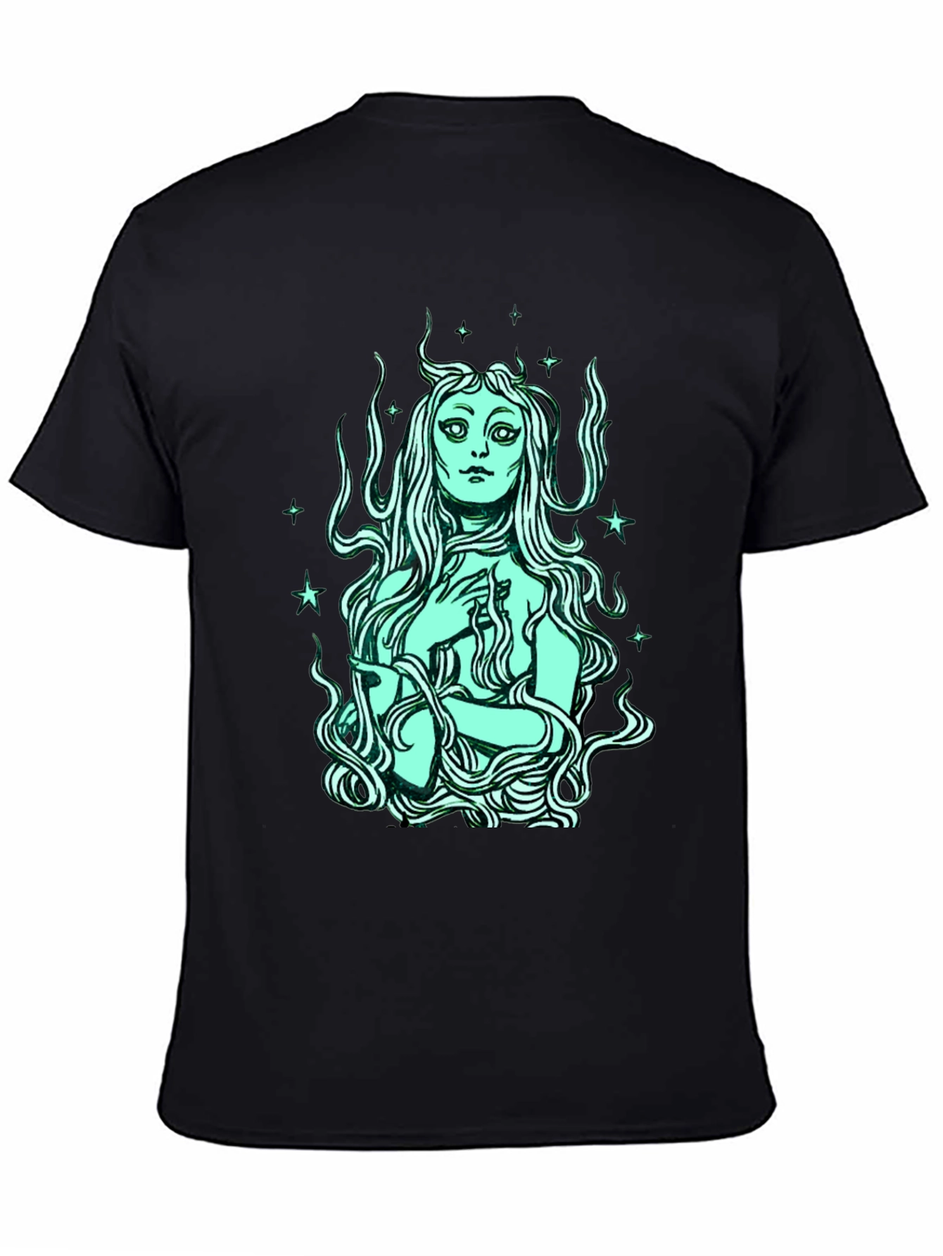 Mystic Mermaid Graphic Tee - Black Cotton Blend