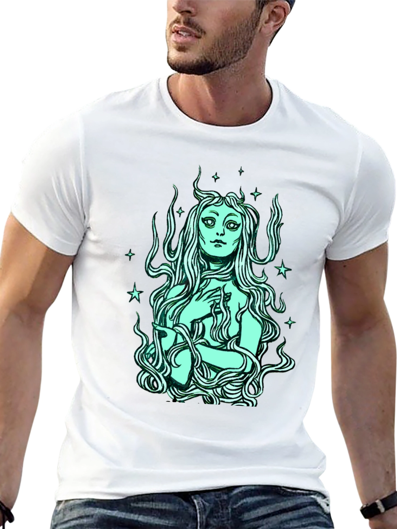 Mystic Mermaid Graphic Tee - Black Cotton Blend