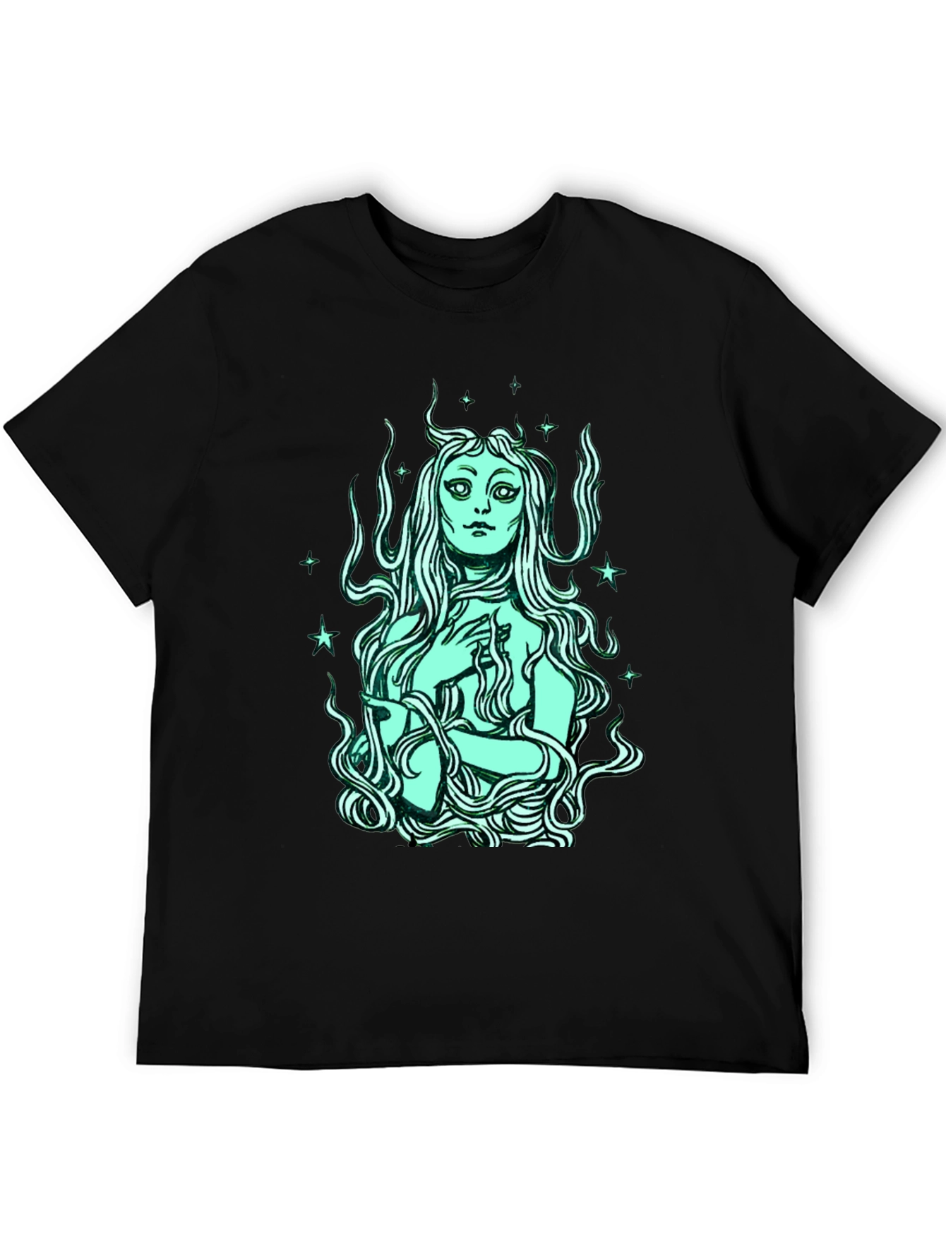Mystic Mermaid Graphic Tee - Black Cotton Blend