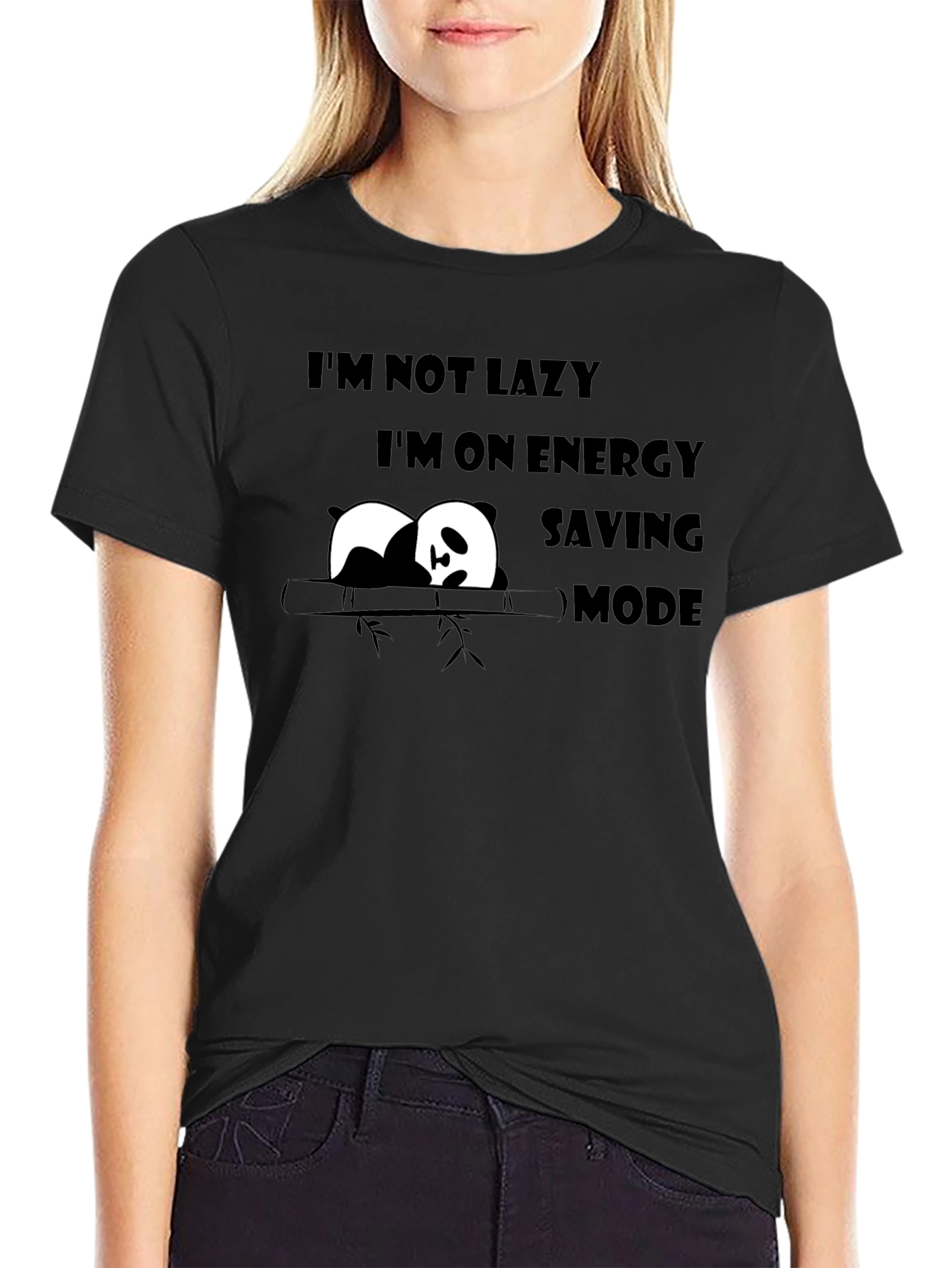 Lazy Panda Energy Saving Mode Funny Graphic T-Shirt