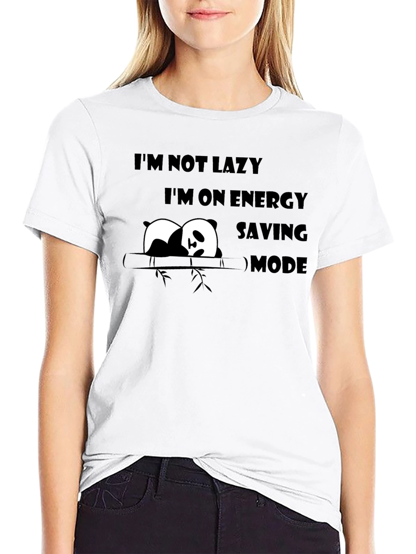 Lazy Panda Energy Saving Mode Funny Graphic T-Shirt