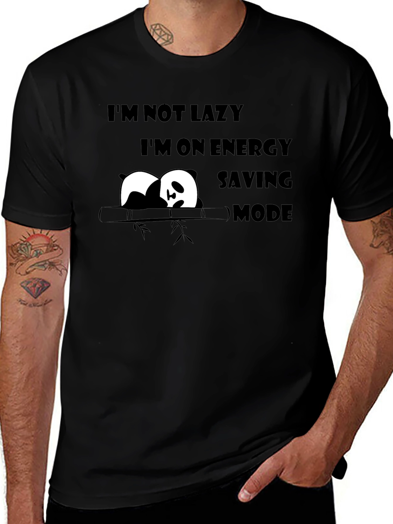 Lazy Panda Energy Saving Mode Funny Graphic T-Shirt