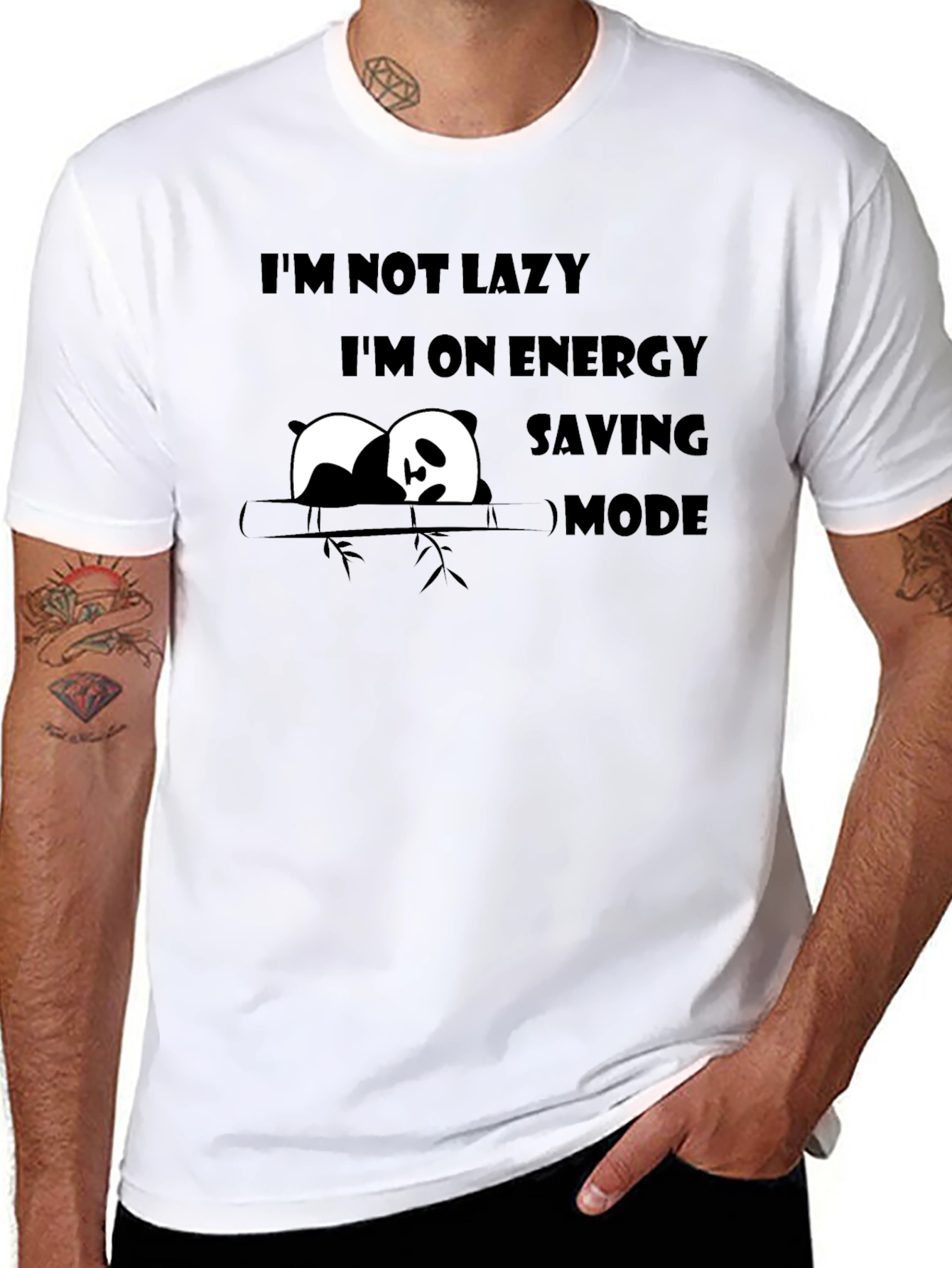 Lazy Panda Energy Saving Mode Funny Graphic T-Shirt