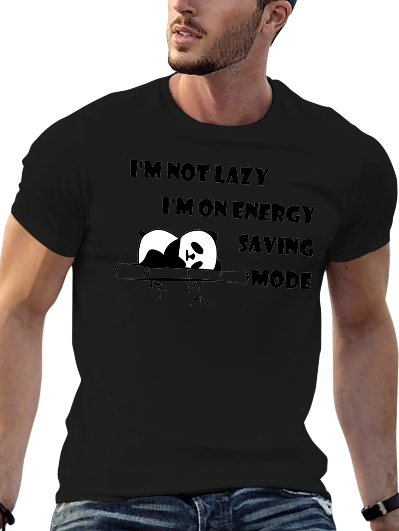 Lazy Panda Energy Saving Mode Funny Graphic T-Shirt
