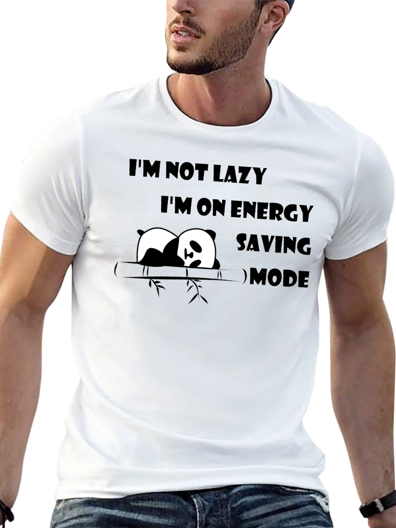 Lazy Panda Energy Saving Mode Funny Graphic T-Shirt