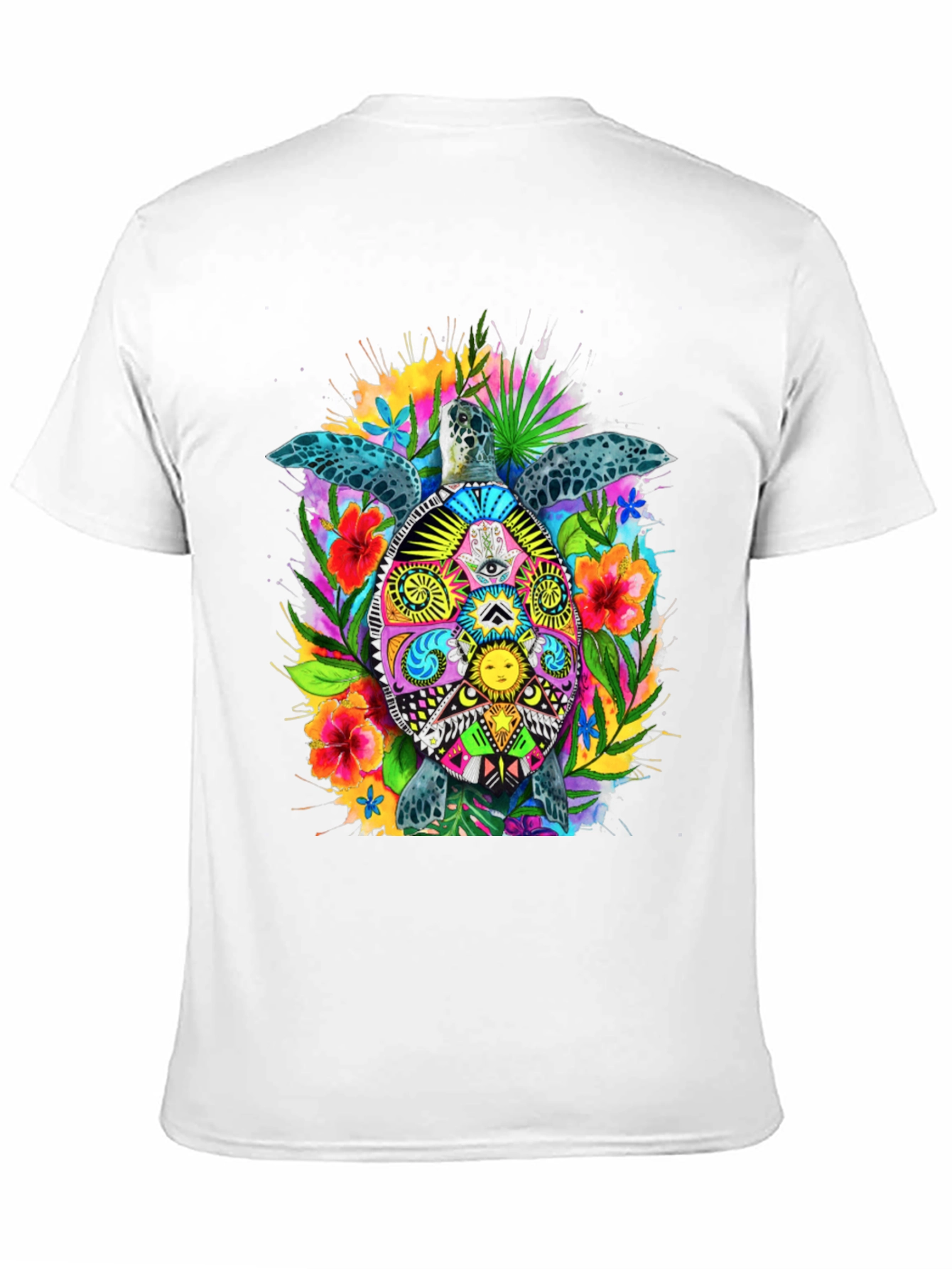 Vibrant Turtle Graphic Tee - Black Cotton Blend