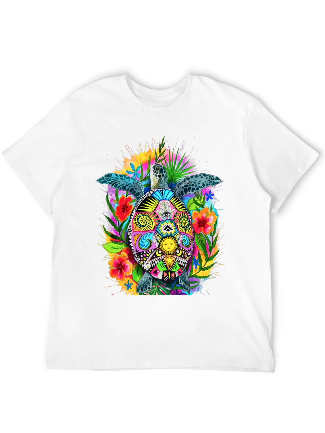 Vibrant Turtle Graphic Tee - Black Cotton Blend