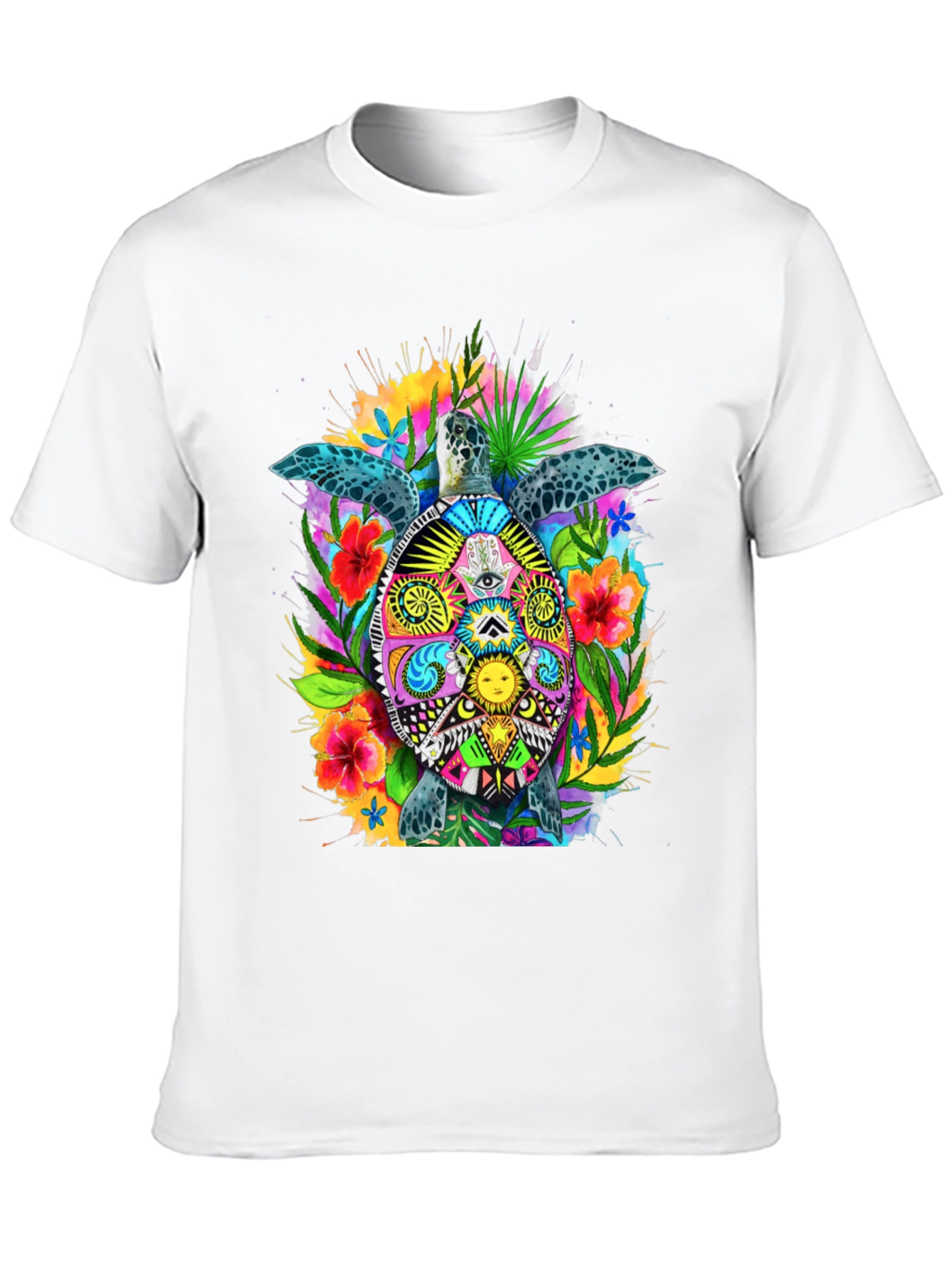 Vibrant Turtle Graphic Tee - Black Cotton Blend