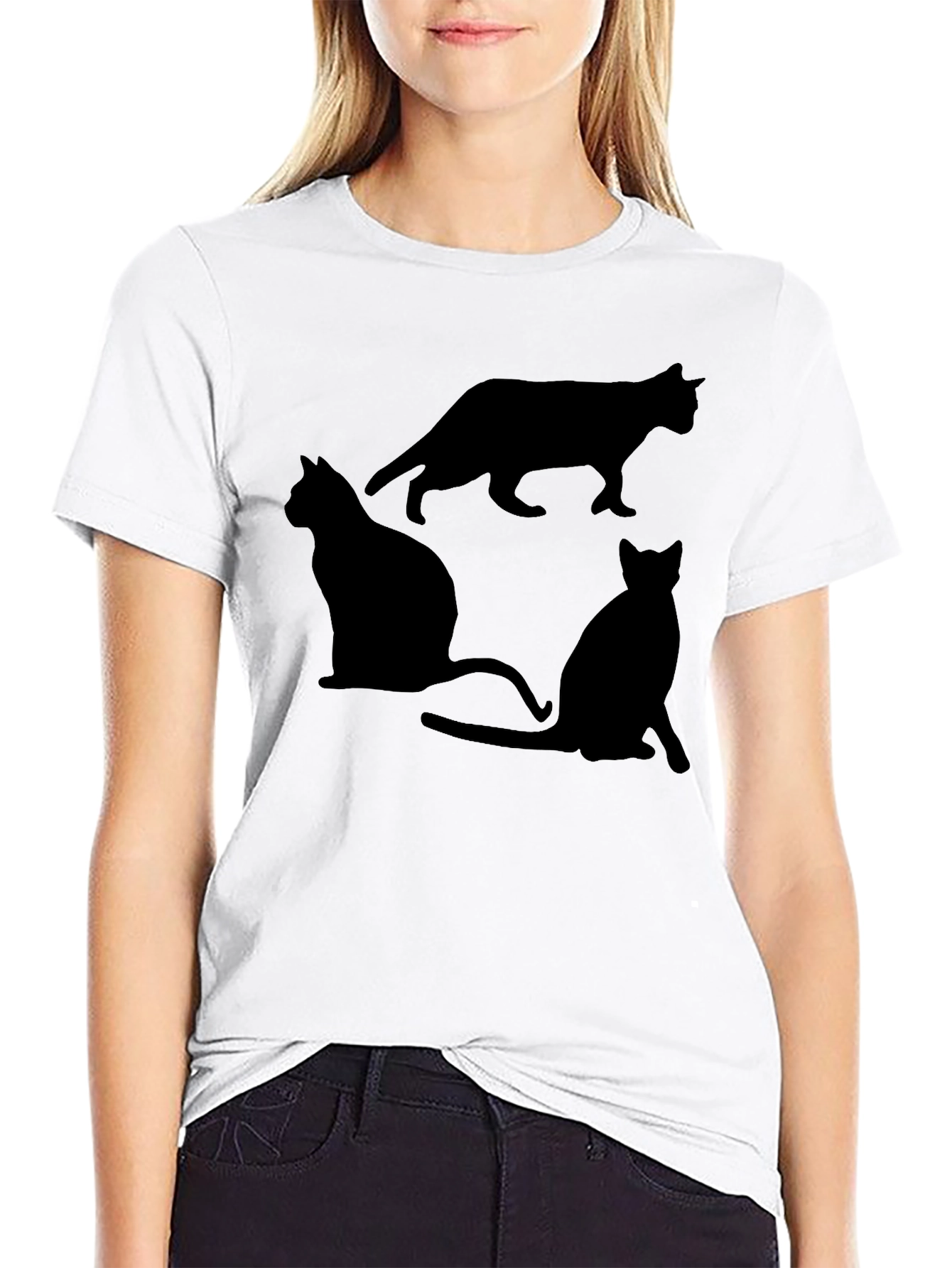 Black Cat Silhouette Graphic T-Shirt