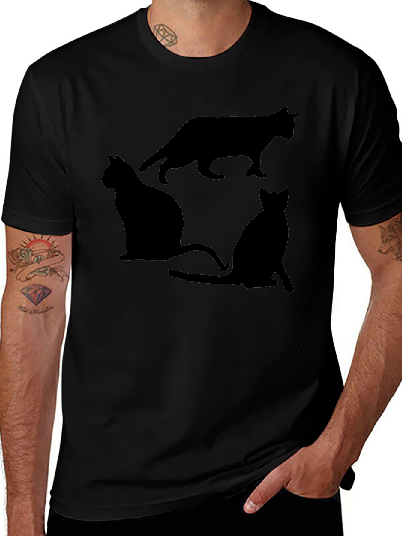 Black Cat Silhouette Graphic T-Shirt