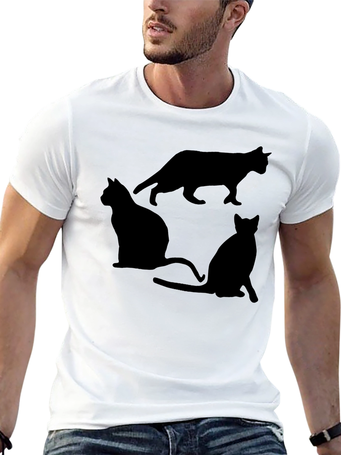 Black Cat Silhouette Graphic T-Shirt