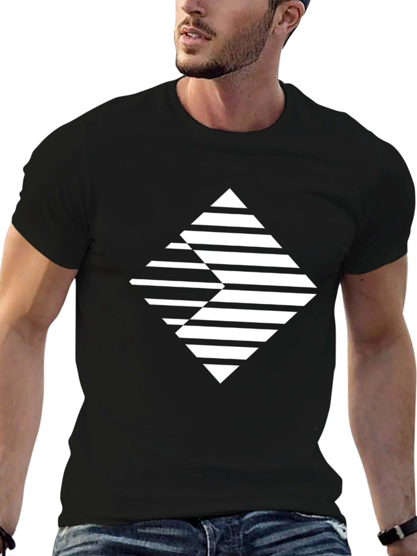 Modern Geometric Graphic Tee - Black