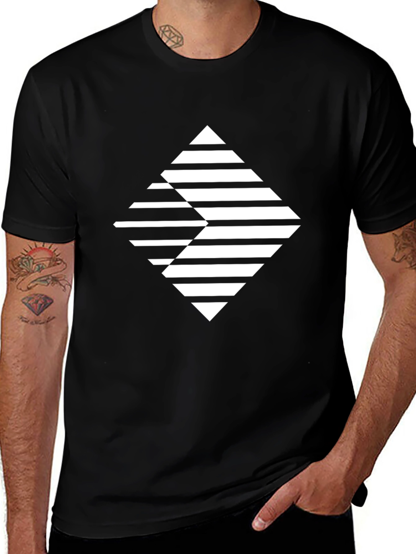 Modern Geometric Graphic Tee - Black