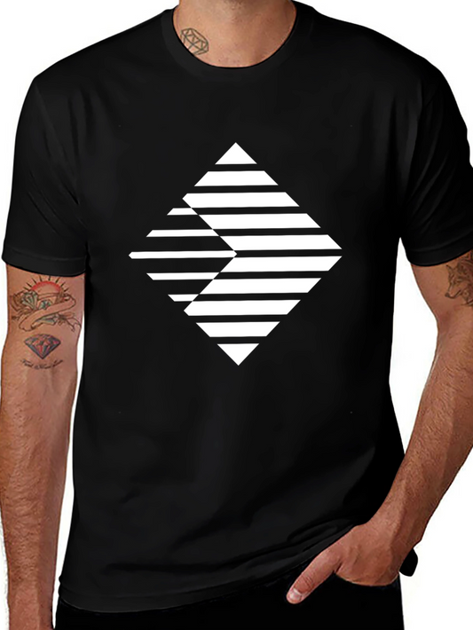 Modern Geometric Graphic Tee - Black