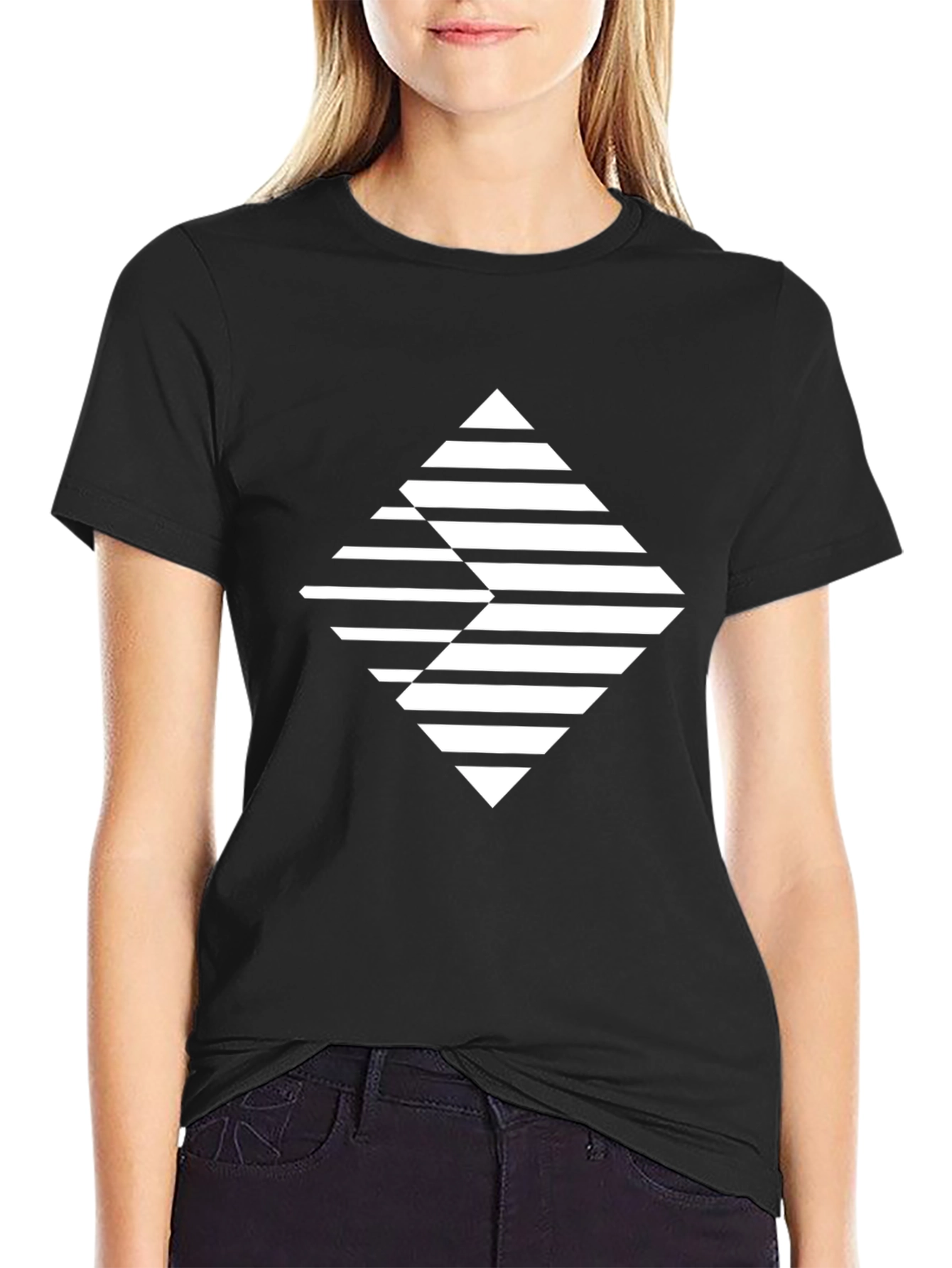 Modern Geometric Graphic Tee - Black
