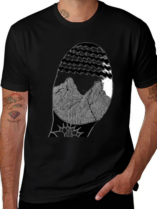 Abstract Mountain Graphic Black T-Shirt