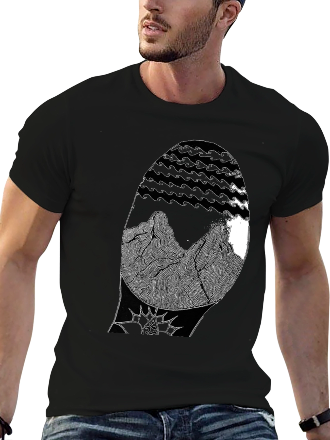 Abstract Mountain Graphic Black T-Shirt