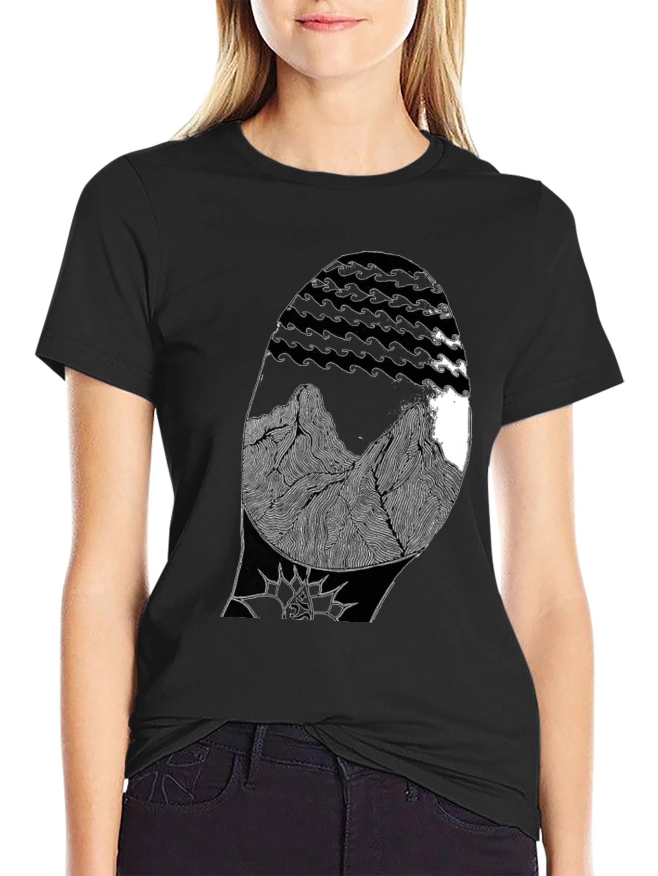 Abstract Mountain Graphic Black T-Shirt