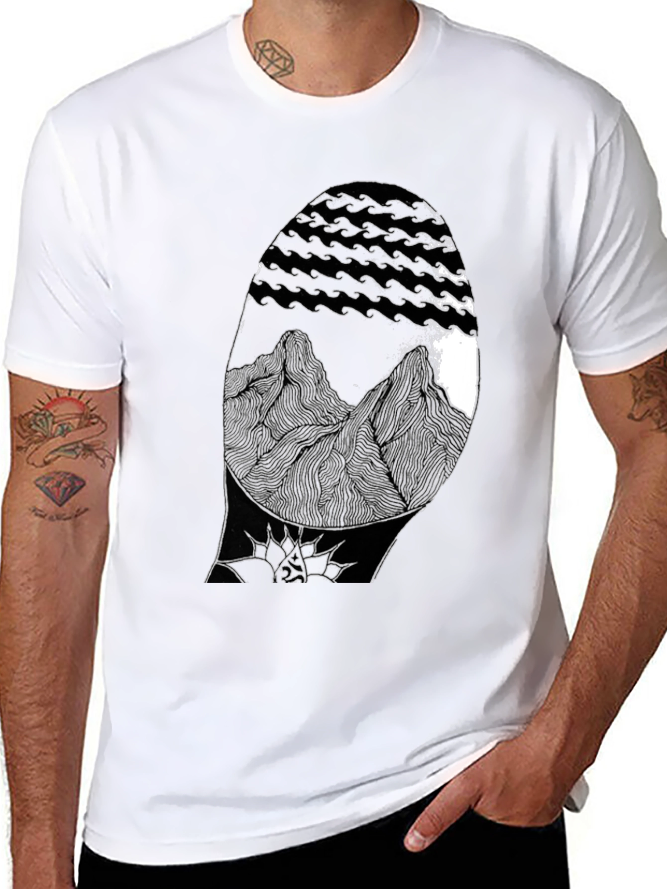 Abstract Mountain Graphic Black T-Shirt