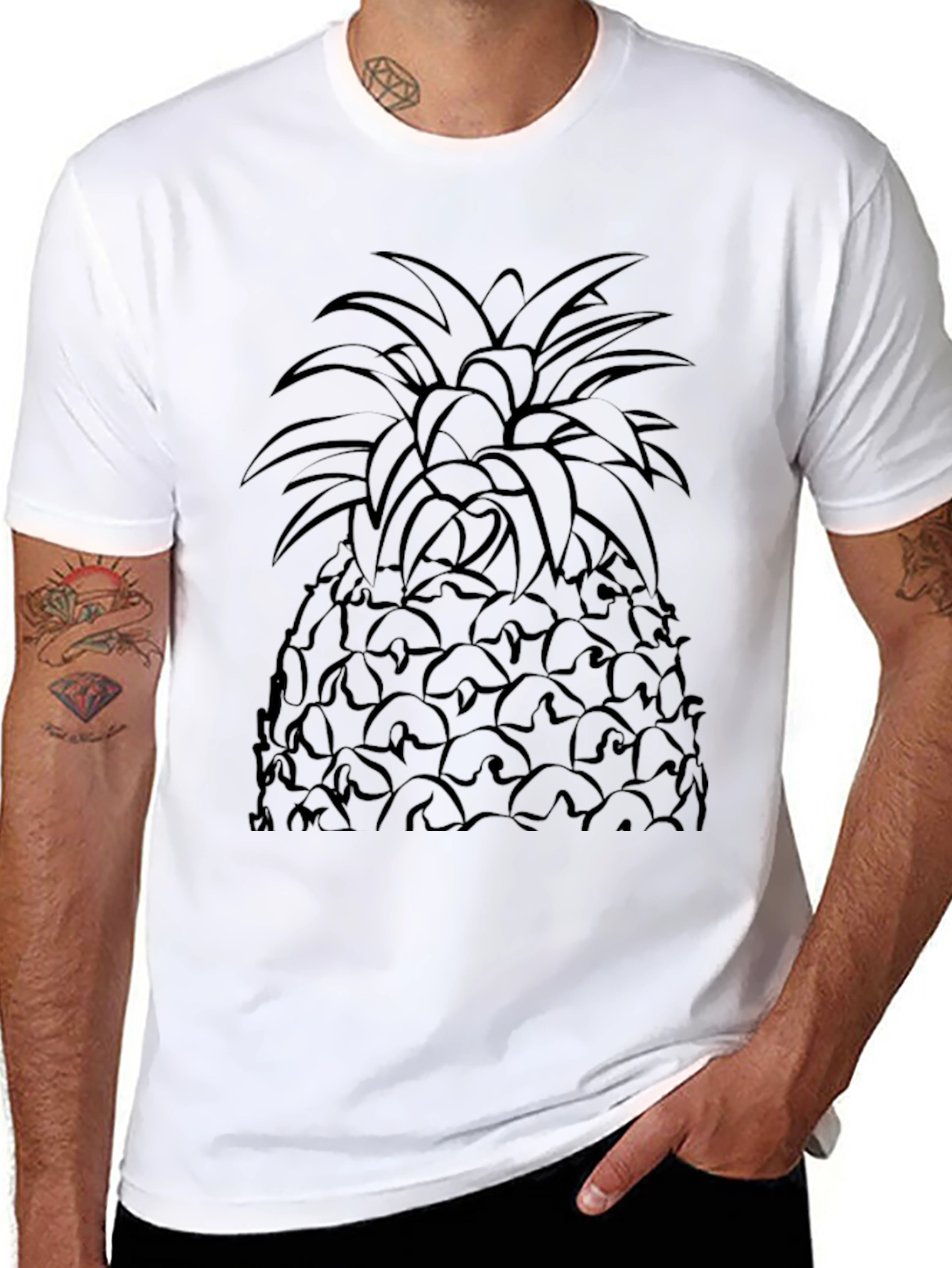 Pineapple Graphic Print Mens Black T-Shirt