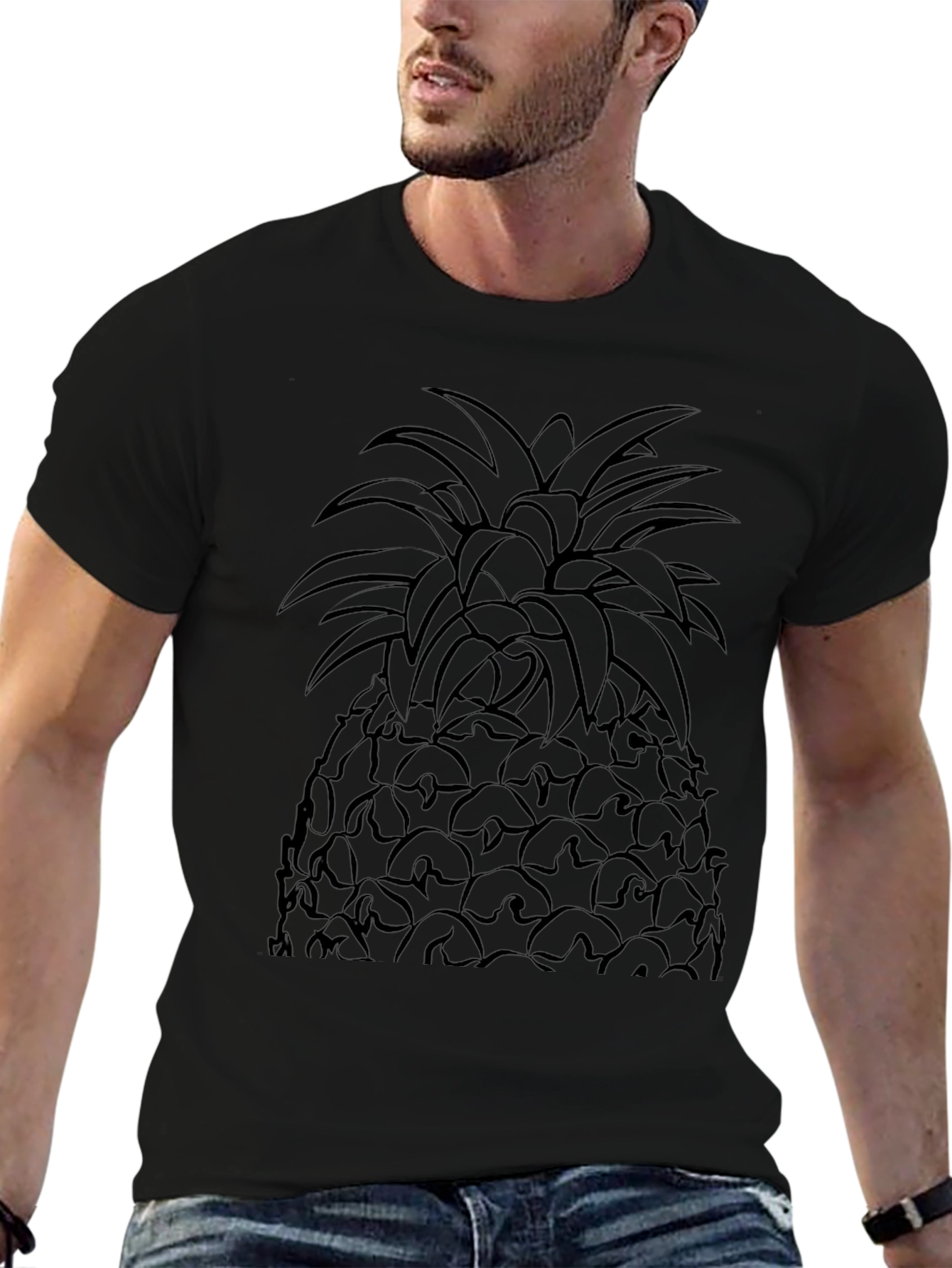 Pineapple Graphic Print Mens Black T-Shirt