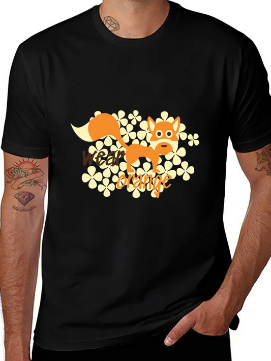 Wear Orange Fox Graphic Tee - Black Cotton Blend T-Shirt