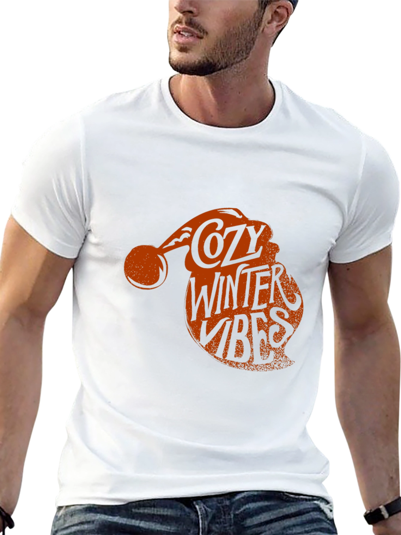 Cozy Winter Vibes Santa Hat Graphic Tee