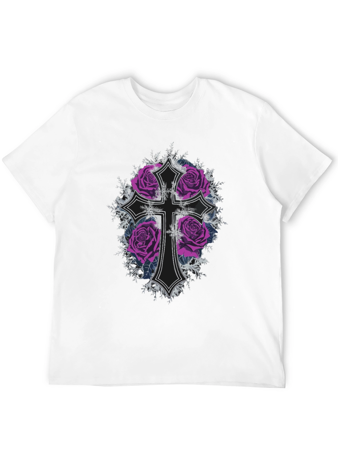 Gothic Rose Cross Black T-Shirt
