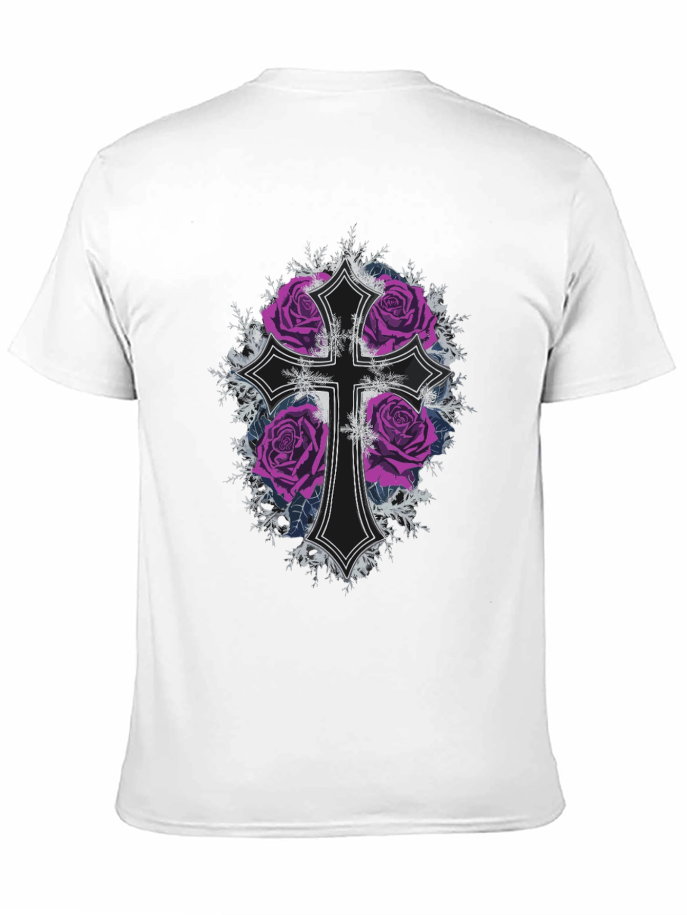 Gothic Rose Cross Black T-Shirt